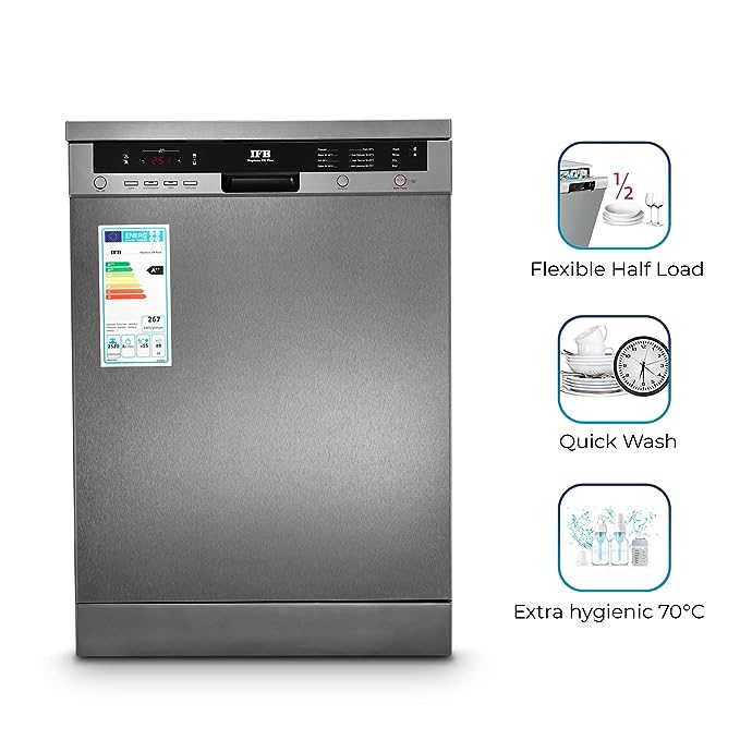 IFB 15 Place Settings Hot Water wash Free Standing Dishwasher (Neptune VX Plus, Graphite Grey, In Built Heater with Hygienic Steam Drying, Perfect for Indian Utensils) IFB 15 Place Settings Hot Water wash Free Standing Dishwasher (Neptune VX Plus, Graphite Grey, In Built Heater with Hygienic Steam Drying, Perfect for Indian Utensils)